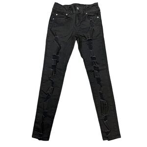 Almost Famous Womens Denim Skinny Jeans Pants Distressed Black Size 3